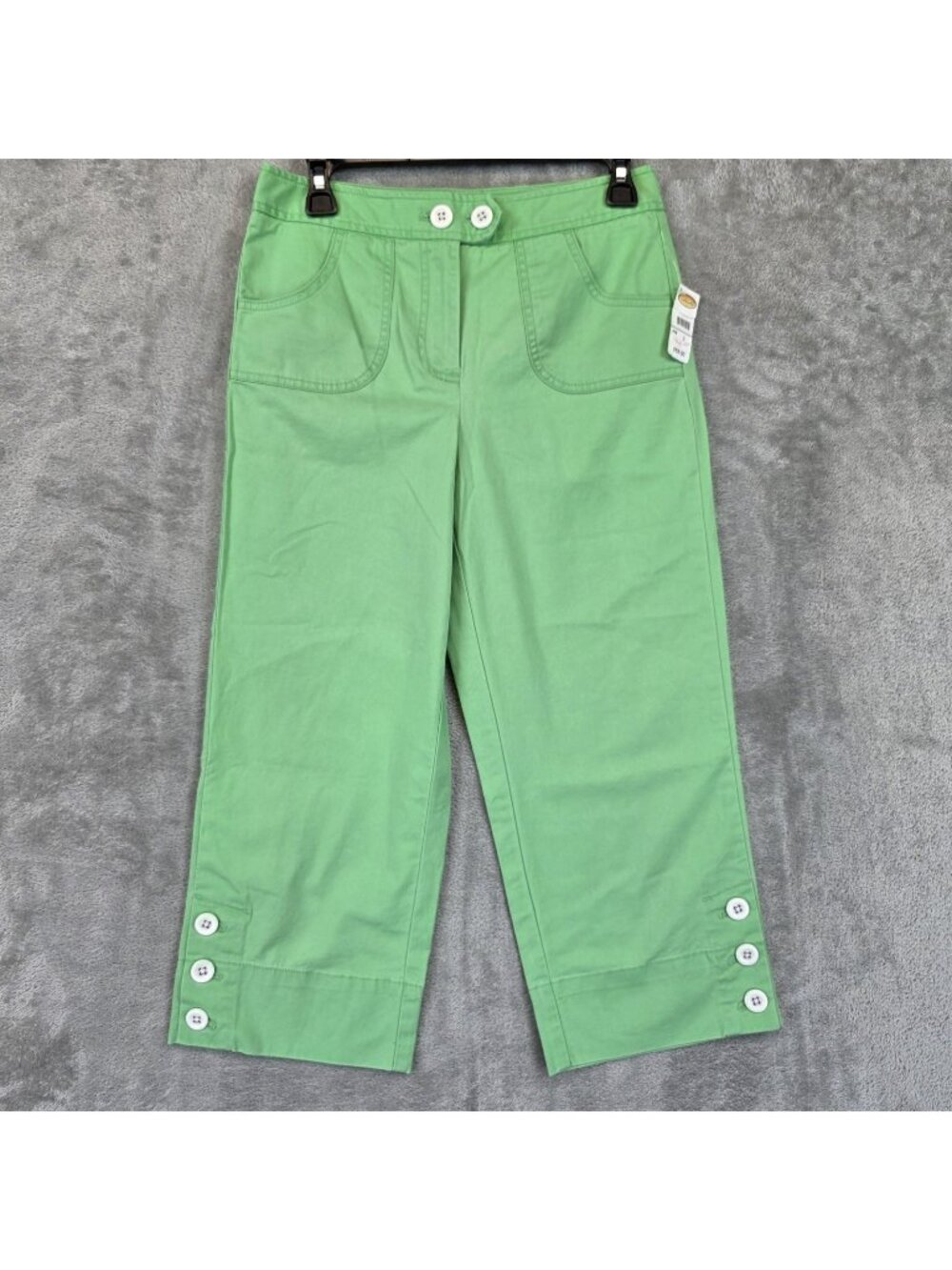 Talbots Pants Womens 2 Green Cropped Button Detail Stretch Casual Spring Summer